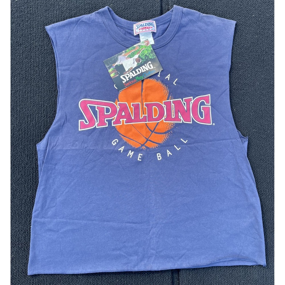 Vintage Spalding Tank Top Mens Large Blue Official Basketball Game Ball Graphic